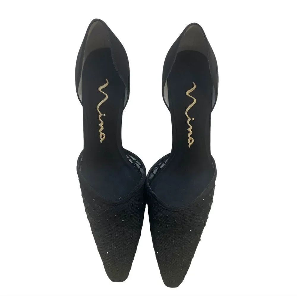 Nina Brand Dressy Black Jeweled Shoe in ladies size 7M w/3.5” heel